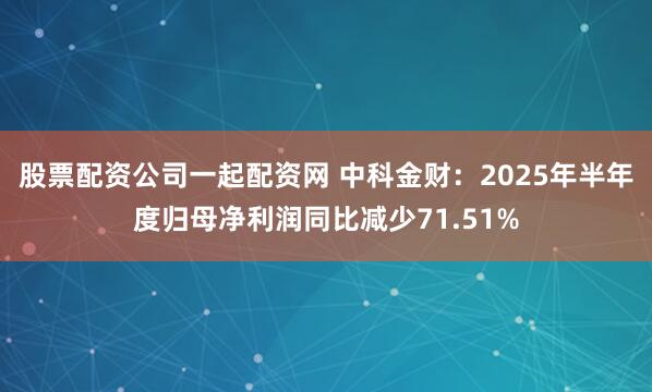 股票配资公司一起配资网 中科金财：2025年半年度归母净利润同比减少71.51%